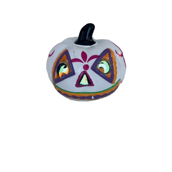 Day of the Dead‎ white multicolor lighted 3x3x3in pumpkin Halloween Table Decor - Picture 3 of 11